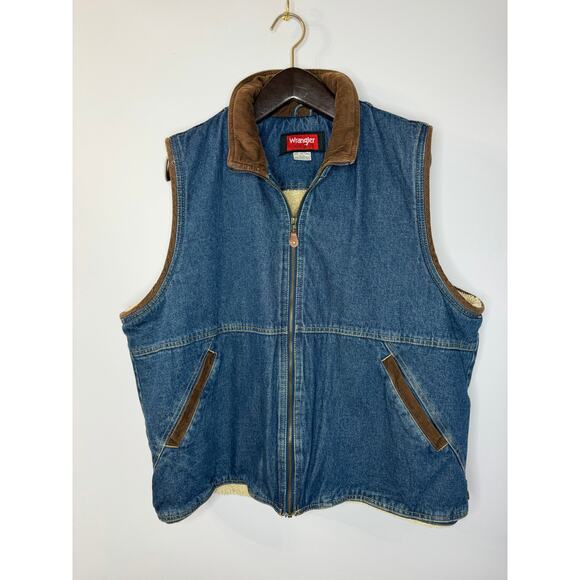 Wrangler Other - Wrangler Vintage Classic Hero Denim Vest Sherpa Corduroy Collar Men’s 2XL